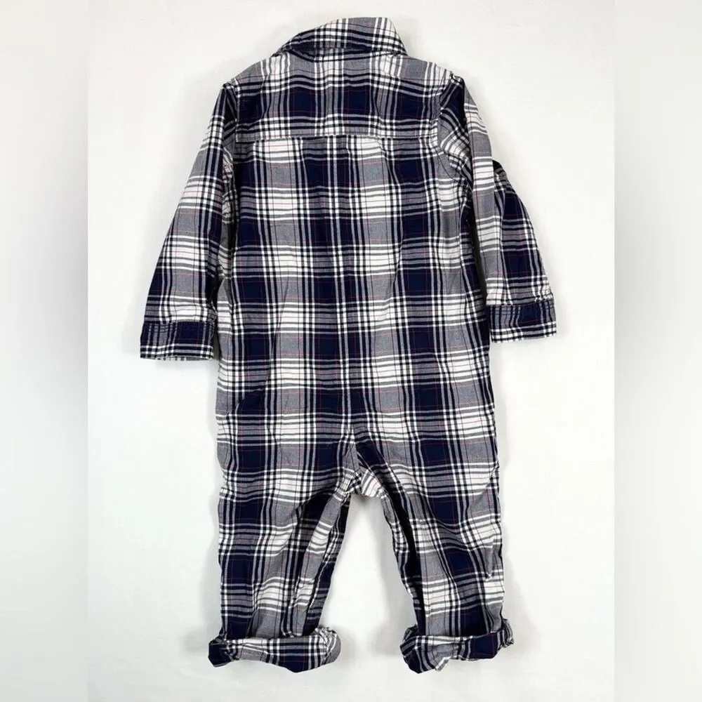BABYGAP Baby Boys' Navy Blue Plaid Flannel Long Sleeve One‎ Piece Size 18-24M